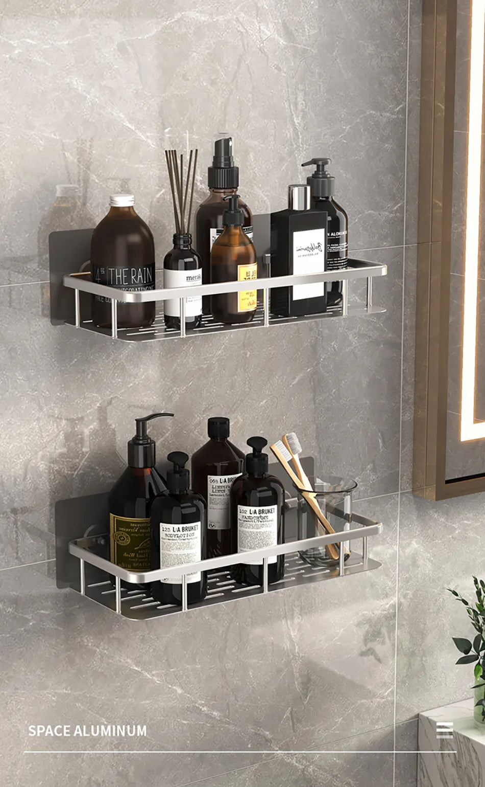 No-Drill Wall-Mount Bathroom Corner Shelf Shower Rack Organizer