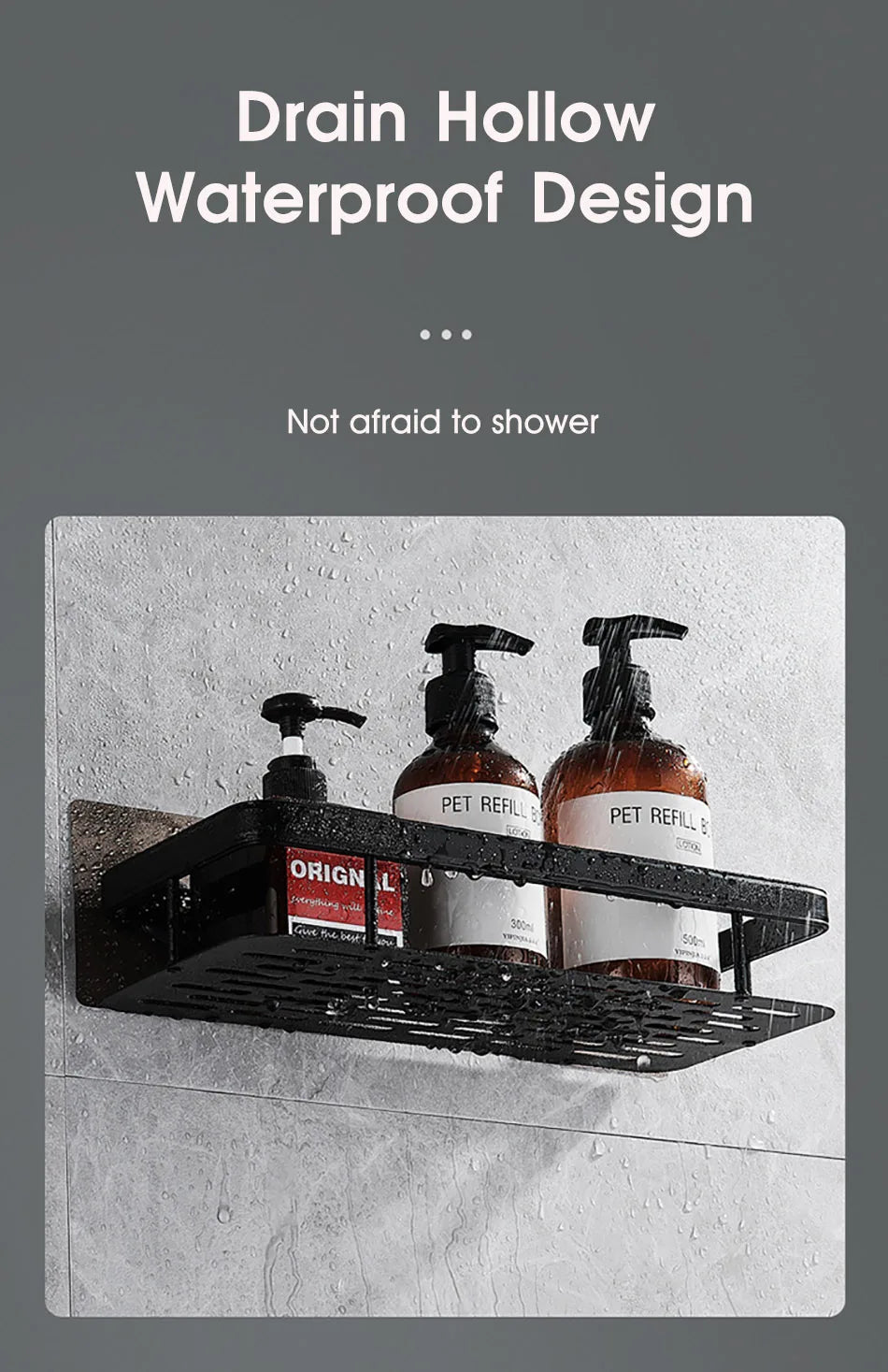 No-Drill Wall-Mount Bathroom Corner Shelf Shower Rack Organizer