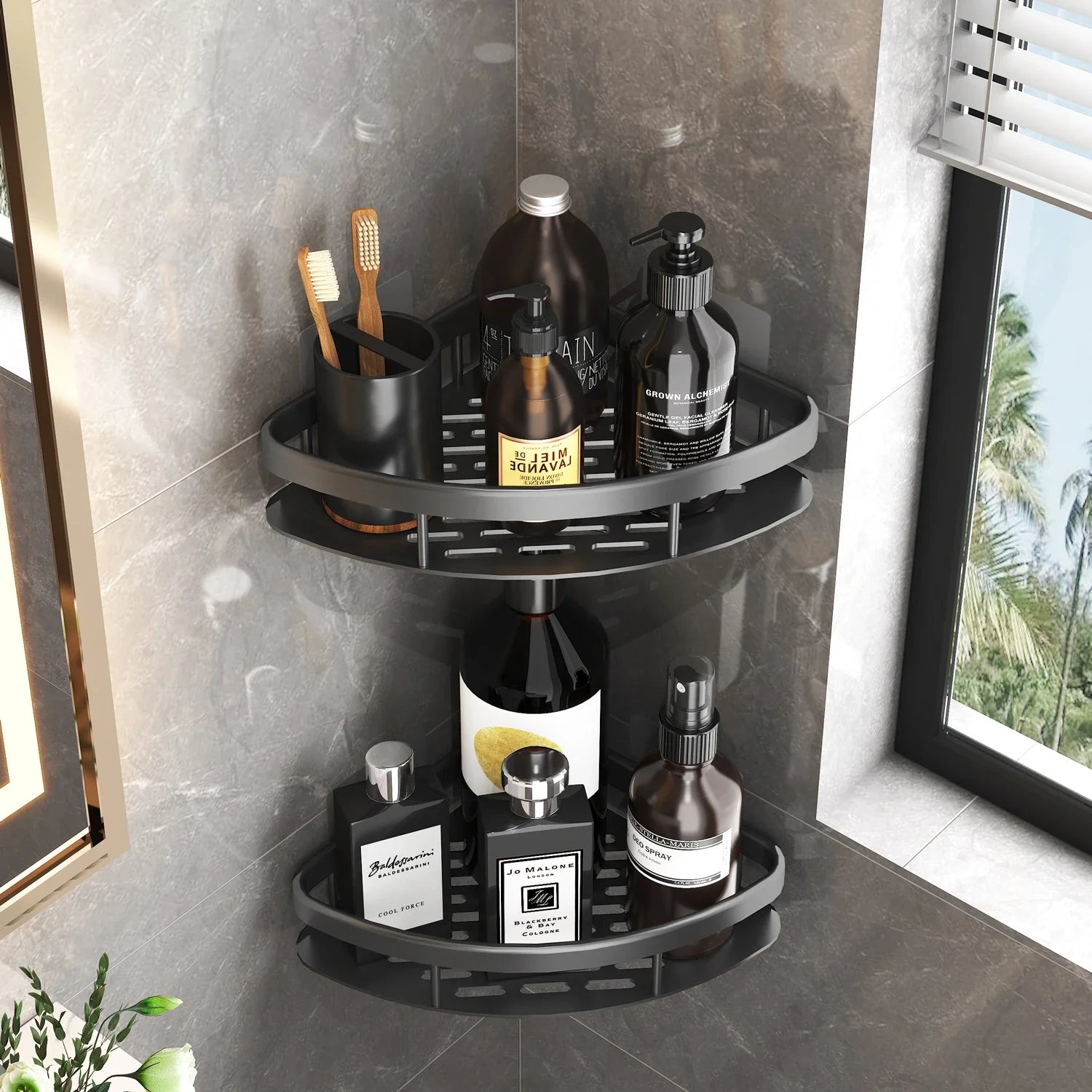 No-Drill Wall-Mount Bathroom Corner Shelf Shower Rack Organizer