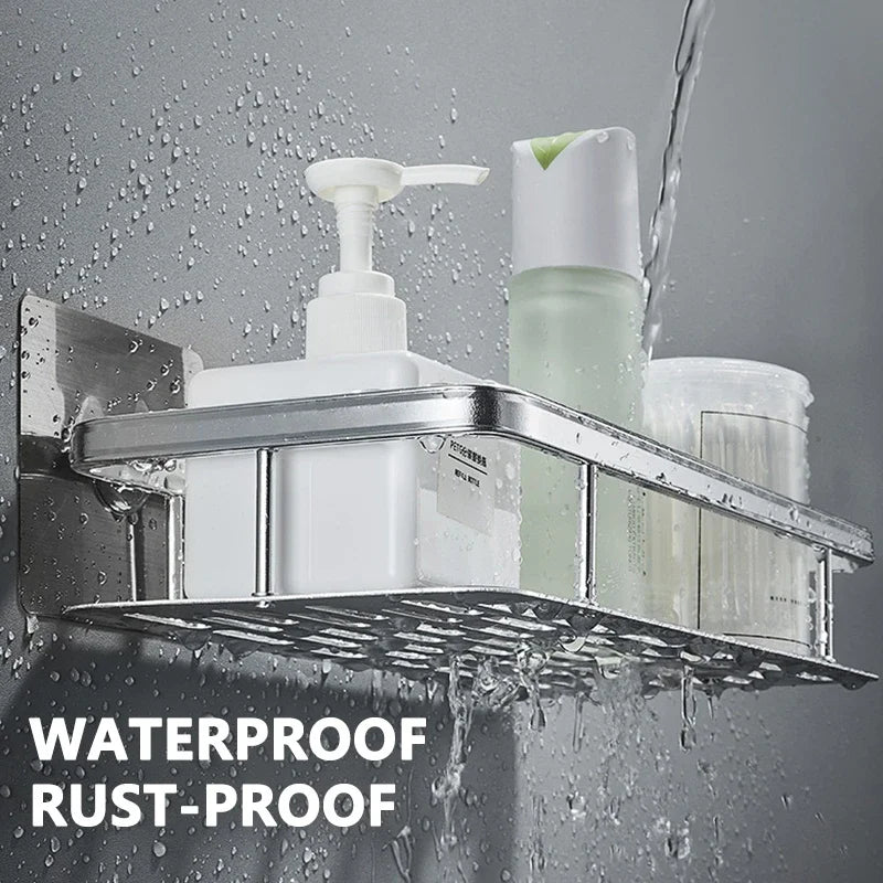 No-Drill Wall-Mount Bathroom Corner Shelf Shower Rack Organizer