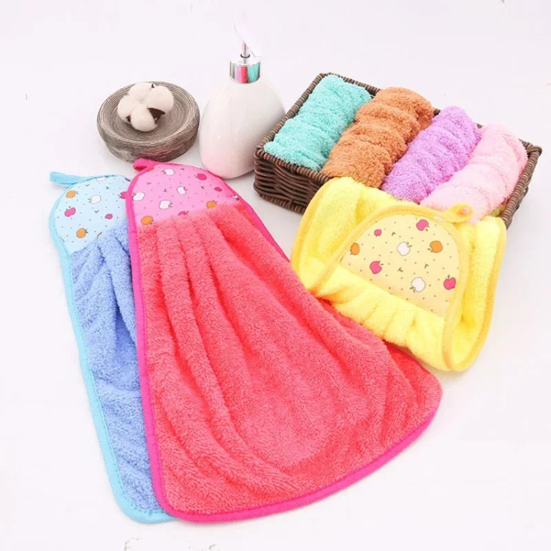4PCS Coral Velvet Hand Towels Soft Absorbent Kitchen Bathroom Cloths