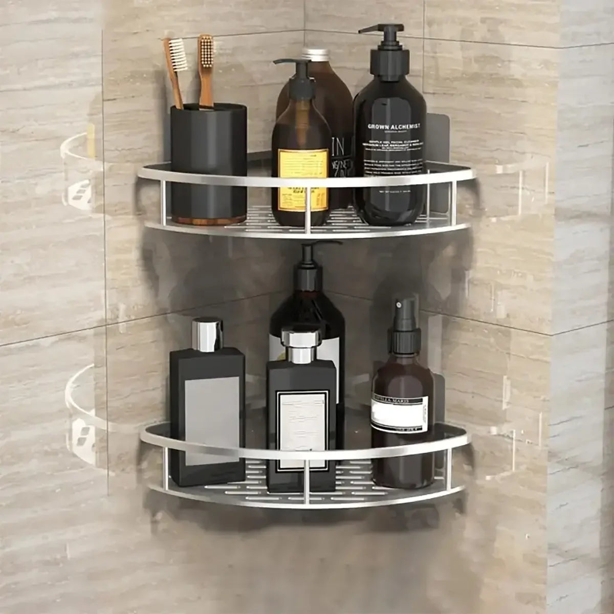 No-Drill Wall-Mount Bathroom Corner Shelf Shower Rack Organizer