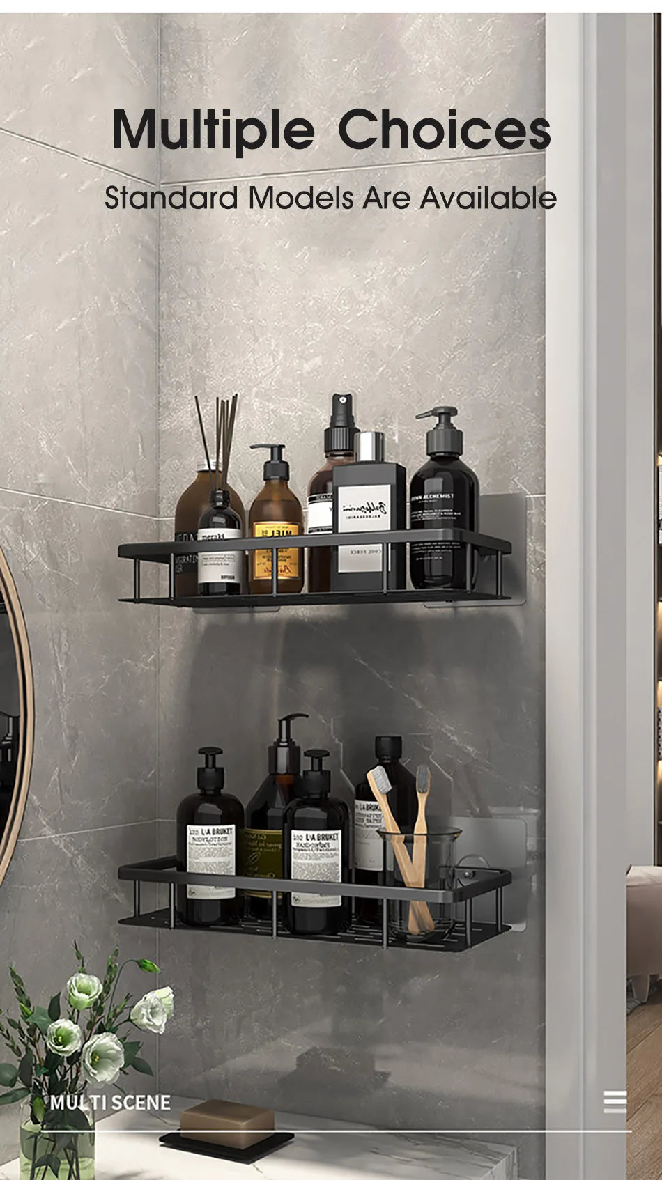 No-Drill Wall-Mount Bathroom Corner Shelf Shower Rack Organizer