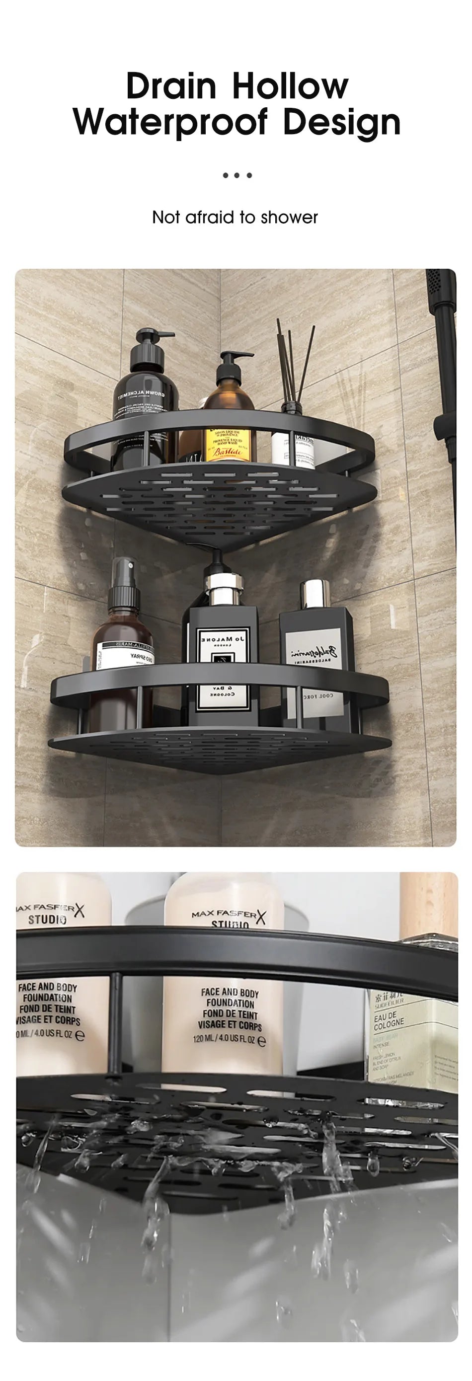 No-Drill Wall-Mount Bathroom Corner Shelf Shower Rack Organizer
