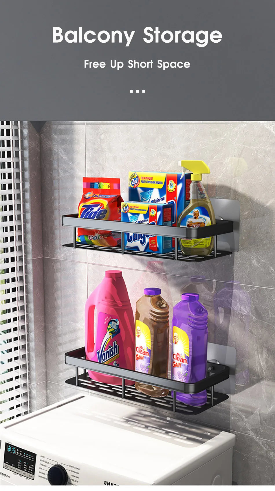 No-Drill Wall-Mount Bathroom Corner Shelf Shower Rack Organizer