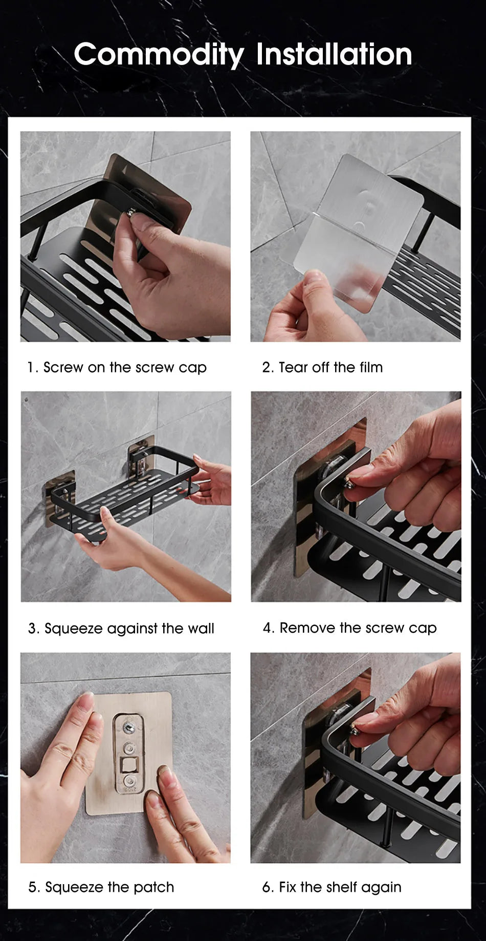 No-Drill Wall-Mount Bathroom Corner Shelf Shower Rack Organizer