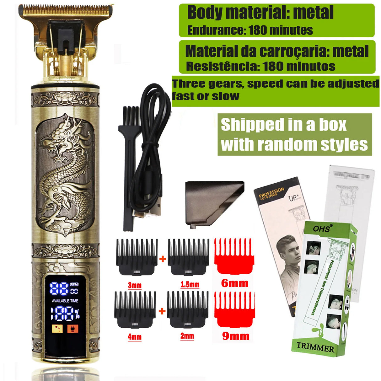 T9 Cordless Electric Hair Trimmer Shaver Barber Razor for Men