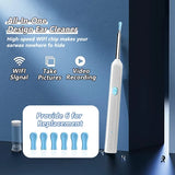 All-in-one design ear cleaner with replacement tips on a blue background