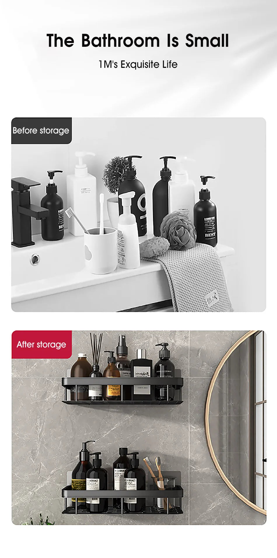 No-Drill Wall-Mount Bathroom Corner Shelf Shower Rack Organizer