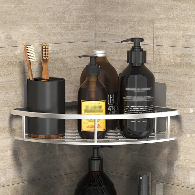 No-Drill Wall-Mount Bathroom Corner Shelf Shower Rack Organizer
