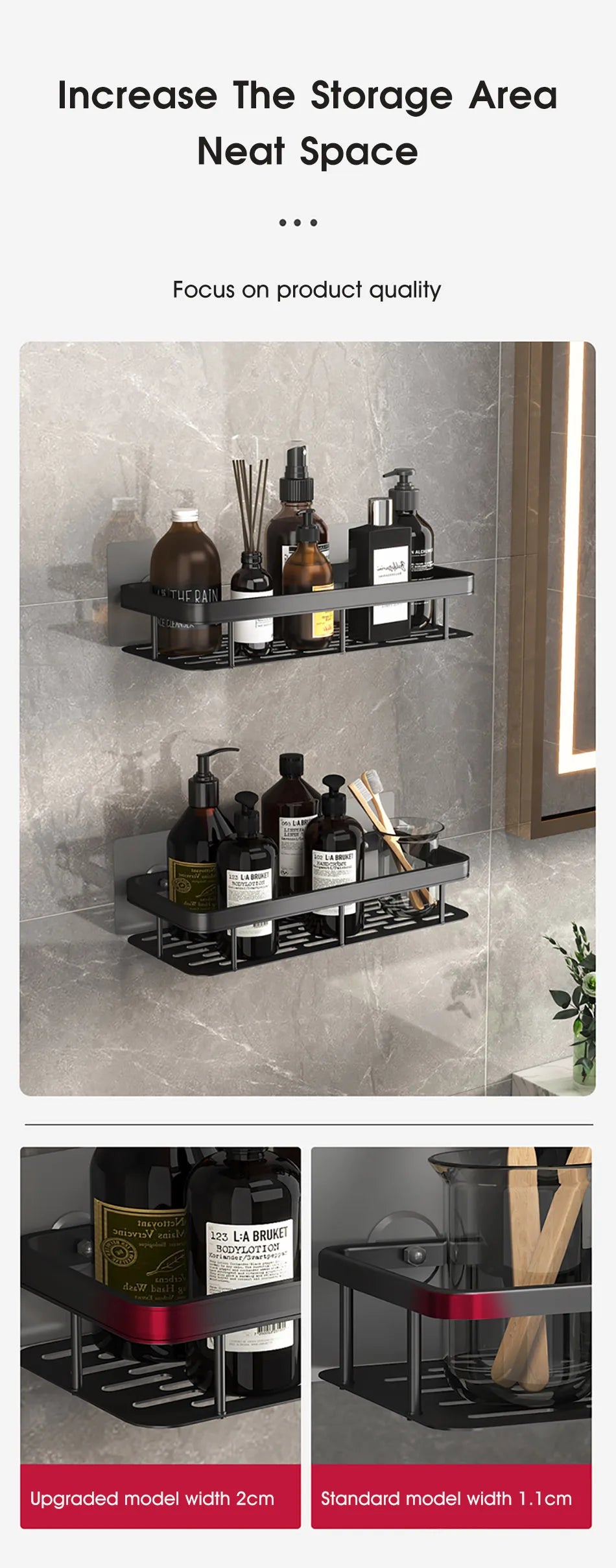 No-Drill Wall-Mount Bathroom Corner Shelf Shower Rack Organizer