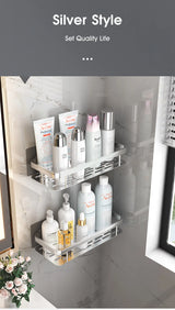 No-Drill Wall-Mount Bathroom Corner Shelf Shower Rack Organizer