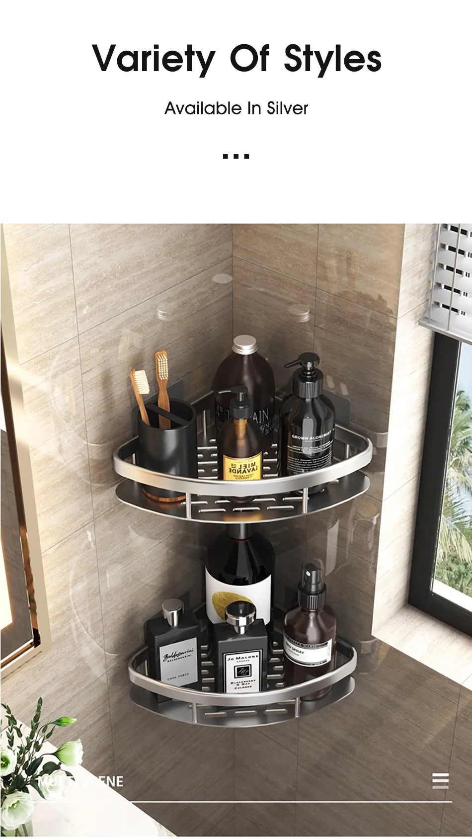 No-Drill Wall-Mount Bathroom Corner Shelf Shower Rack Organizer