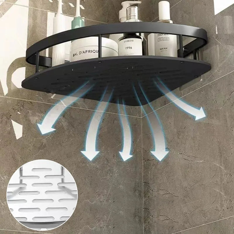 No-Drill Wall-Mount Bathroom Corner Shelf Shower Rack Organizer