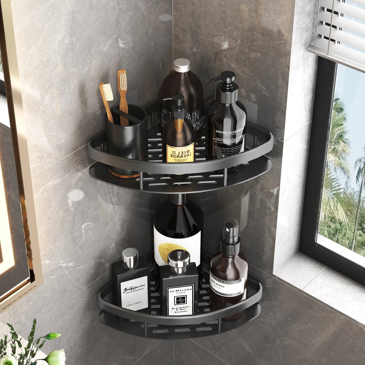 No-Drill Wall-Mount Bathroom Corner Shelf Shower Rack Organizer
